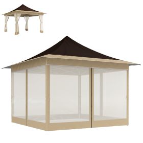 12 x 12 ft. Canopy Tent with Mesh Netting, UPF50+ Pop Up Tent with Carry Bag for Garden, Patio, Brown (Option: Brown-1205x215x285 mm)